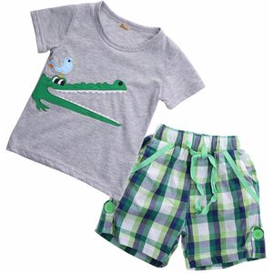Kinderen Peuter Kids Baby Jongens Kleding Sets Zomer Leuke Dieren Plaid Tops T-shirt Broek Shorts Outfits Maat 2 3 4 5 6 7T