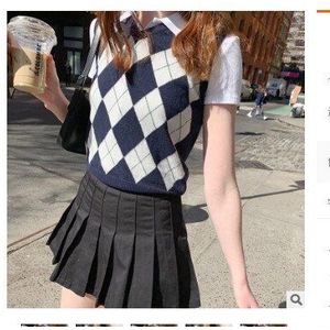 Vrouwen Trui Vest Leuke Plaid Print Mouwloze V-hals Rib Trui Crop Tops Losse Ruit Check Slanke Mouwloze Wollen Gebreide vest