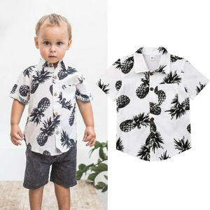 Zomer Kids Jongens Ananas Print Shirts Mode Kinderen Jongen Korte Mouw Witte Katoenen Blouses Tops Loose Shirt