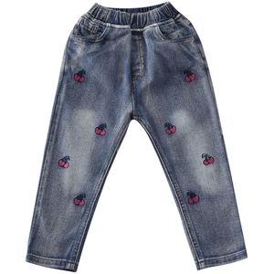 Kinderen Broek Jeans Peuter Kids Baby Meisjes Cherry Borduurwerk Denim Broek Jeans Lange Print Herfst Lente Broek Kleding 2-7Y