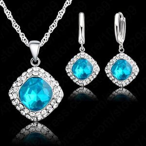 Top Kleurrijke Crystal Rhinestone Ketting Earring Sieraden 925 Sterling Zilveren Kristal Ketting Sieraden Set Goedkope