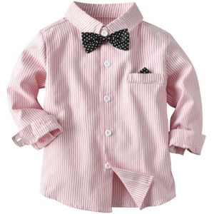 Lange Mouw Gestreepte Shirt voor Peuter Baby Jongens Katoen Kids Kinderen Kleding Polka Dot Bowtie Bruiloft Gentleman Kleding