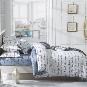 Lychee Liefde Brief Print Beddengoed Set Romantische Wit Blauw Dekbedovertrek Set 2-3Pcs Home Bed Voeringen Familie bed Sets