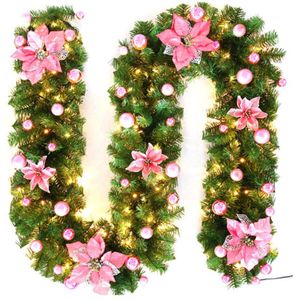 Kerstversiering Garland Decor Rotan Lichten Krans Schoorsteenmantel Haard Trap Muur Deur Grenen Kerstboom Led Licht Decor 270Cm