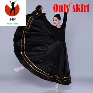 Zwart Traditionele Spaanse Flamenco Rok Gypsy Vrouwen Dansen Kostuum Gestreepte Satijn Glad Grote Schommel Rokken Buik Kleding DL5156