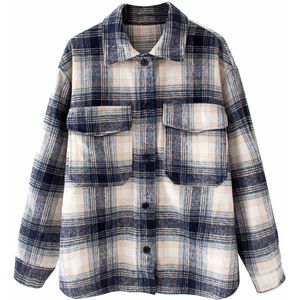 Mode Vrouwen Plaid Shirt Jasje Vintage Geborsteld Bontjas Losse Oversized Jas Kleding Vrouwen