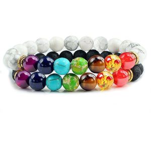 2 Stks/set 7 Chakra Lava Tijger Ogen Kralen Armbanden Healing Balans Boeddha Kleurrijke Natuursteen Mannen Armband Sieraden voor Vrouwen