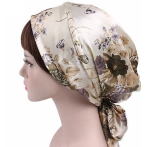 FUFUCAILLM Women Silk Night Sleep Cap Hair Bonnet Hat Head Cover Print Satin Turban Wrap Headscarf