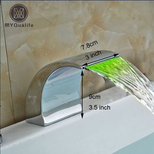 Deck Mount Waterval Uitloop LED Kleur Veranderende Messing Chroom Wastafel & Tub Vervangen Uitloop