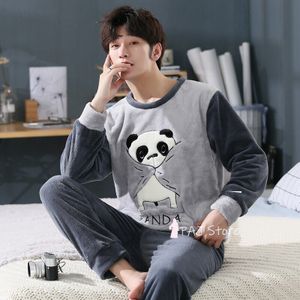 Pyjama Man Warme Pyjama Mannen Flanellen Winter Dikke Nachtkleding Lange Mouw Mannen Winter Koraal Fluwelen Pyjama Fleece Nachtkleding 5XL