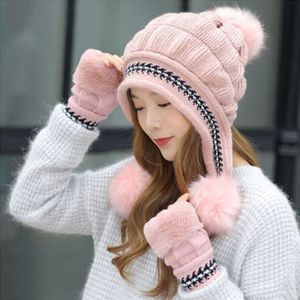 Mode Vrouwen Gebreide Muts Handschoenen Set Xmas Warming Beanie Hoed Volledige Cover Handschoen Kit Voor Winter Xin