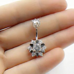 925 Sterling Zilver Belly Button Ring 14G Cz Bloem Navel Ringen Navel Piercing Lichaam Sieraden 1 Pcs