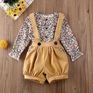 Infant Kids Baby Meisje Bloemen Kleding Sets Ruches Tops T-shirt Broek Overalls Outfits Set Herfst Kleren