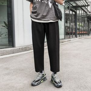 Casual Harembroek Mannen Zwart Slanke Effen Eenvoudige Alle Match Mens Koreaanse Straight Trendy Streetwear Wijde Pocket Trekkoord zachte