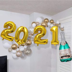 Gold Zilverachtige Nieuwjaar Ballonnen Guirlande Kit Met Grote Champagne Fles Folie Globos Gelukkig Nieuwjaar Eve Party levert