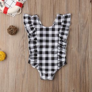 Pasgeboren Kids Baby Meisjes Badmode Badpak Ruche Plaid Romper Jumpsuit Outfits