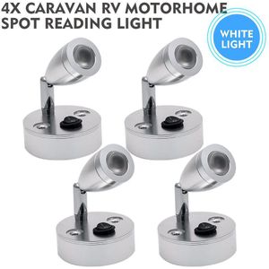 4 Stuks 12V 3W Led Spot Leeslamp Op Uit Schakelaar Voor Auto Camper Caravan Boot Interieur wit Licht