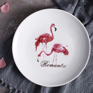 Flamingo Keramische Diner Platen Nordic Servies Kom Set Leuke Keramische Westerse Schotel Ronde Plaat Serveren Dessert Snack Gerechten