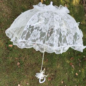 Bridal Lace Hollow Paraplu Bruiloft Decoratie Foto Props Rose Lange Handle Paraplu E15E