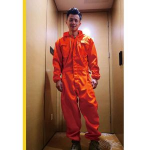 M-4xl Plus Size Heren Kleding Knappe Tooling Mannen Jumpsuit Overalls Mannelijke Mode Oranje Hooded Overall Broek