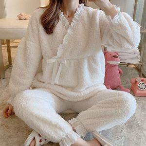 Winter Vrouwen Pyjama Set Moederschap Kleding Pak Homewear Warm Borstvoeding Pyjama Dikke Flanel Voeden Zwangerschap Nachtkleding