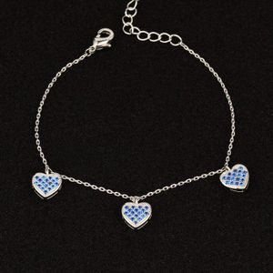 Sinleery Romantische Micro Verharde Blue Crystal Heart Charm Armband Zilver Kleur Bangle & Armband Bruiloft Sieraden SL015 Sso