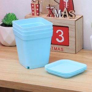 6 Stuks Dikker Bloempotten Vierkante Plantenbakken Pot Trays Plastic Potten Creatieve Kleine Vierkante Potten Voor Succulenten (Elke 3 Van Kleine