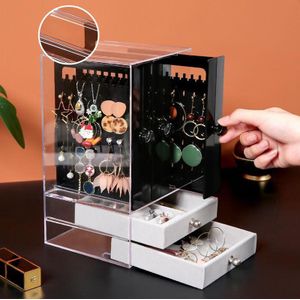 Sieraden Opbergdoos Oorbellen Display Stand Organizer Ketting Sieraden Display Kast Lade Opbergrek Clear Plastic Doos