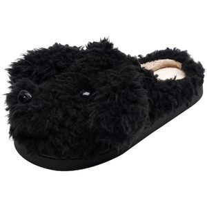 Vrouw Slippers Winter Thuis Schoenen Mode Cartoon Teddy Hond Faux Fur Waterdichte Zwart Beige Oranje Grote Maat 41 Harige