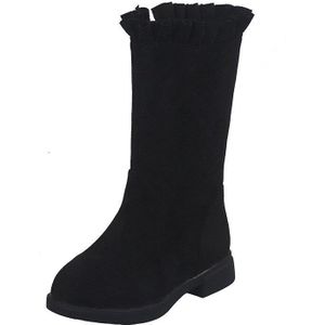 Meisjes Herfst Winter Mid-kalf Laarzen Suede Leer Mode Prinses Ruches Laarzen antislip Ronde Teen Platte Studenten botas Schoenen