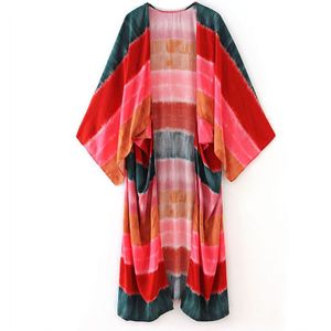 Vintage Tie Dye Batwing Mouwen Oversized Beach Cover Up Badpak Badpak Biniki Cover-Up Kaftan Multi-color Womenrobe kimono