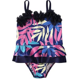 Peuter Baby Meisjes Badmode Bodysuit Ruches 3D Bloemen Leaf Print Badpak Een Stuk Bikini Set Beachwear Monokini