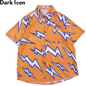 Dark Icoon Lightning Print Hip Hop Shirt Mannen Zomer Straat Oversized Shirt Voor Mannen Looae Toevallige Mannelijke Tops