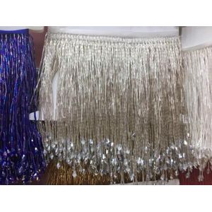 Licht Roze Heavy Bead Fringe Tassel Trim Voor Dans Kostuum, Haute Couture Jurk Trimmen Kralen Fringe Goud Zilver Blauw