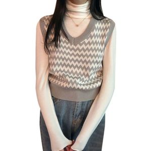 Koreaanse Mode Losse Gebreide Trui Vest Vrouwen Retro V-hals Mouwloze Trui Vesten Dieptepunt Tops