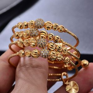 24K 4Pcs Etnische Bead Goud Kleur Dubai Armbanden Voor Baby Meisjes Armband Vrouwen Meisje Baby Dubai Armbanden Kind sieraden