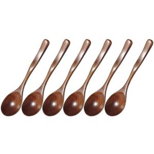 6 Pcs Houten Lepel Keuken Koken Dining Soep Thee Honing Koffie Gebruiksvoorwerp Tools Soep-Theelepel Servies