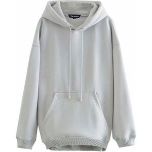 Tangada Vrouwen Grijs Fleece Hoodie Sweatshirts Winter Oversized Dames Truien Warm Capuchon 6P13