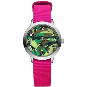 Leuke Mooie Camouflage Stijl Kinderen Kids Student Meisjes Jongens Quartz Nylon Band Horloges JA206