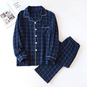 Mannen Lange Mouwen Broek Pyjama Katoen Crêpe Plaid Pyjama Set Heren Lounge Wear Zachte Losse Nacht Pijamas Homewear nachtkleding