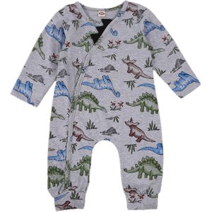 Pasgeboren Baby Meisjes Jongens Romper Outfits Ronde Hals Lange Mouw Knoppen Dinosaurus Print Jumpsuits