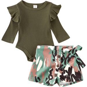 0-24M 2Pcs Pasgeboren Kids Baby Meisjes Kleding Ruche Romper Camo Shorts Katoen Outfit Kleding Set