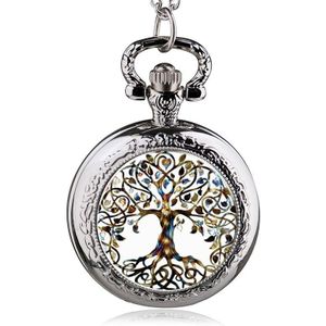 Mode Zilveren Rvs Boom Van Het Leven Ketting Lichtgevende Zakhorloge Ketting Vrouwen Sieraden Gloeiende Hanger Ketting