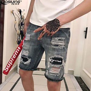 Zomer Hip Hop Tieners Mentale Jongen Gescheurd Gat Denim Jeans Hombre Mannen Broek Koreaanse Slim Shorts Broek