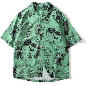 GONTHWID Graffiti Flamingo Palm Boom Ananas Schedel Print Hawaiian Strand Shirts Zomer Mannen Casual Korte Mouw Aloha Shirt Mannelijke