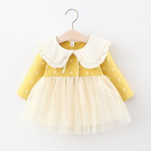 Meisjes Jurk Kinderen Prinses Lente Lange Mouw Jurk Kinderen Baby Zuigelingen Dot Polka Mesh Patchwork Jurken Vestidos S10431