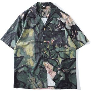 Zomer Straat Hand Verf Volledige Gedrukt Hawaiian Strand Shirts Dunne Ademende Harajuku Art Schilderijen Gedrukt Mannen Shirt