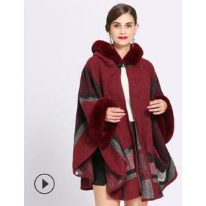 Europa herfst winter Grote maat losse bontkraag vest Gebreide sjaal mode vrouwen Hooded Gestreepte Mantel jas w686
