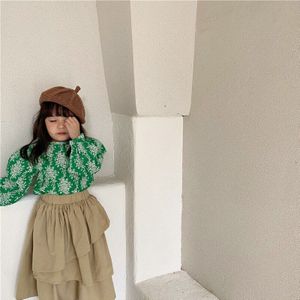 Herfst Koreaanse Meisje Bloemen Shirt Lange Mouwen Kids Ronde Hals Tops Blouses Ruches Mouwen Meisje Baby Katoenen Shirts outfit