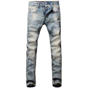 Vintage Klassieke Mannen Jeans Retro Gewassen Slim Fit Little Elastische Denim Broek 98% Katoen Mode Jeans Mannen Basic Knoppen Jeans